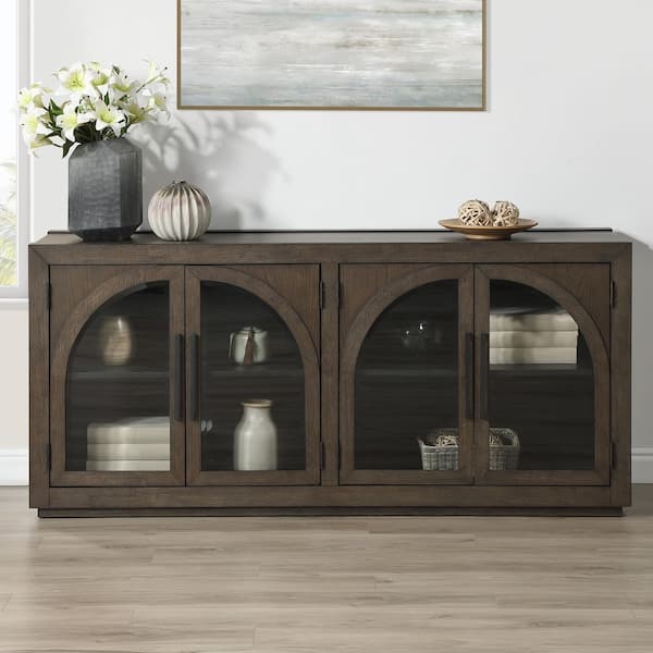 Burlington Brown Wood Top 70 in. Server with Glass Doors