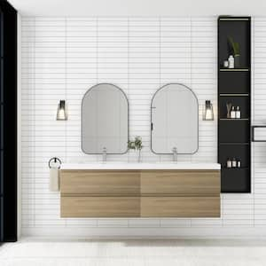 72 in. W x 20 in. D x 22 in. H Double Sink Floating Bath Vanity in Natural Oak with Glossy White Resin Top