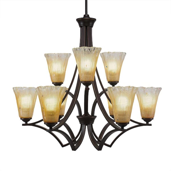 Unbranded Clevelend 9-Light Dark Granite Chandelier, Round Chandelier with 5.5 in. Amber Crystal Glass Shades, No bulbs included