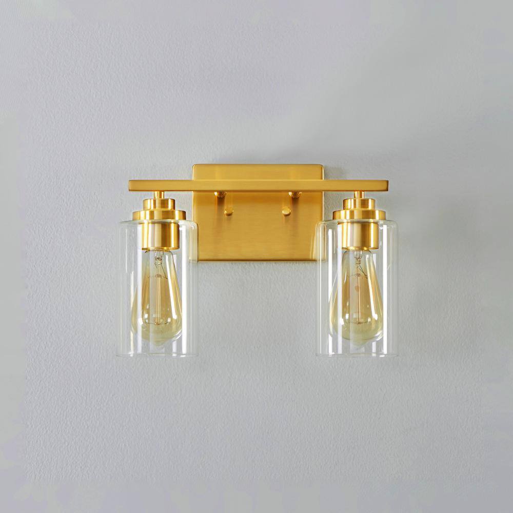 Antiqued Brass 2-Light Dimmable Cylinder Vanity Light