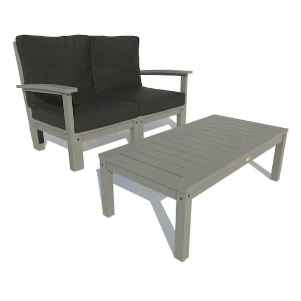 Highwood Bespoke Deep Seating 2-Piece Plastic Outdoor Loveseat and Conversation Table with Cushions