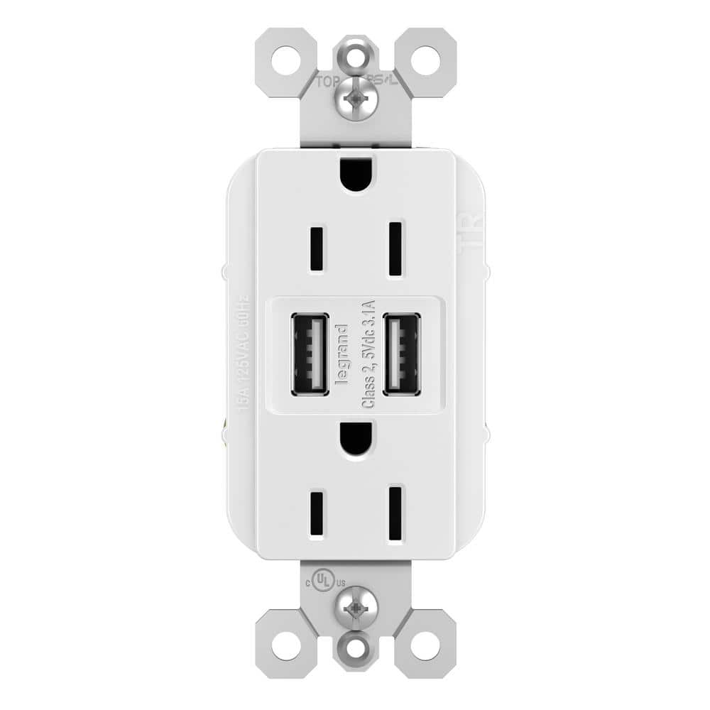 Legrand radiant 15 Amp 125-Volt Duplex Outlet with 3.1 Amp USB, White