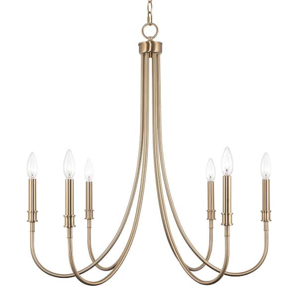 Kira Home Tuscany 60-Watt 6-Light Cool Brass Modern Chandelier, No Bulb Included