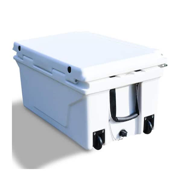 grossag Whte 65 qt. Portable Chest Cooler, Leak-Proof Outdoor Insulated Cooler with Grip and Wheels for Camping, Beach, Boat