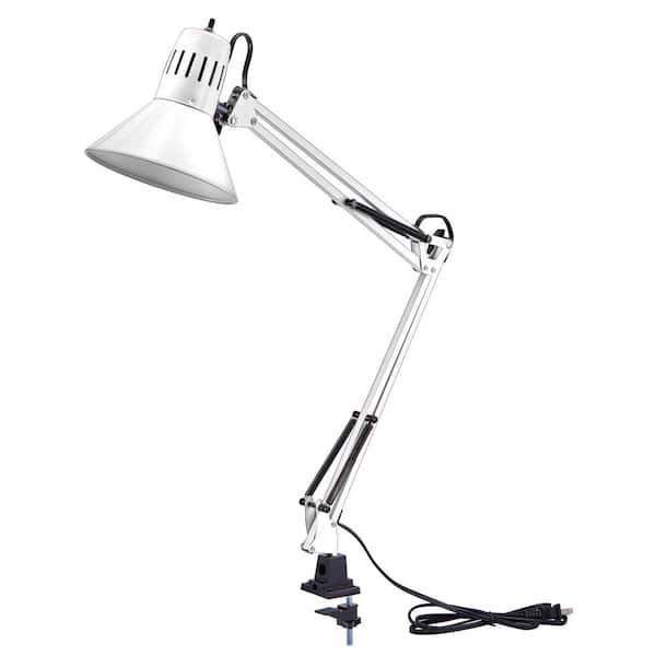 Led White Swing Arm Desk Lamp, 36 In Black Metal Swing Arm Led Desk Lamp With Clamp