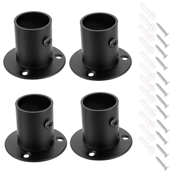 Stainless Steel Rod Flange Set Wall Mount Sockets for 25mm/1in Closet Rod, 4-Pack Kit Black with Screws