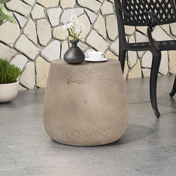 Noble House Orion Concrete Finish Drum Shape Lightweight Concrete Outdoor Patio Side Table