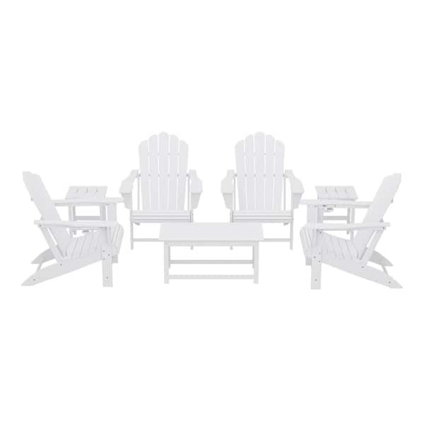 Aderson 7-Piece All Weather Fade Resistant Outdoor Plastic Adirondack Chair Patio Conversation Lounge Set in White