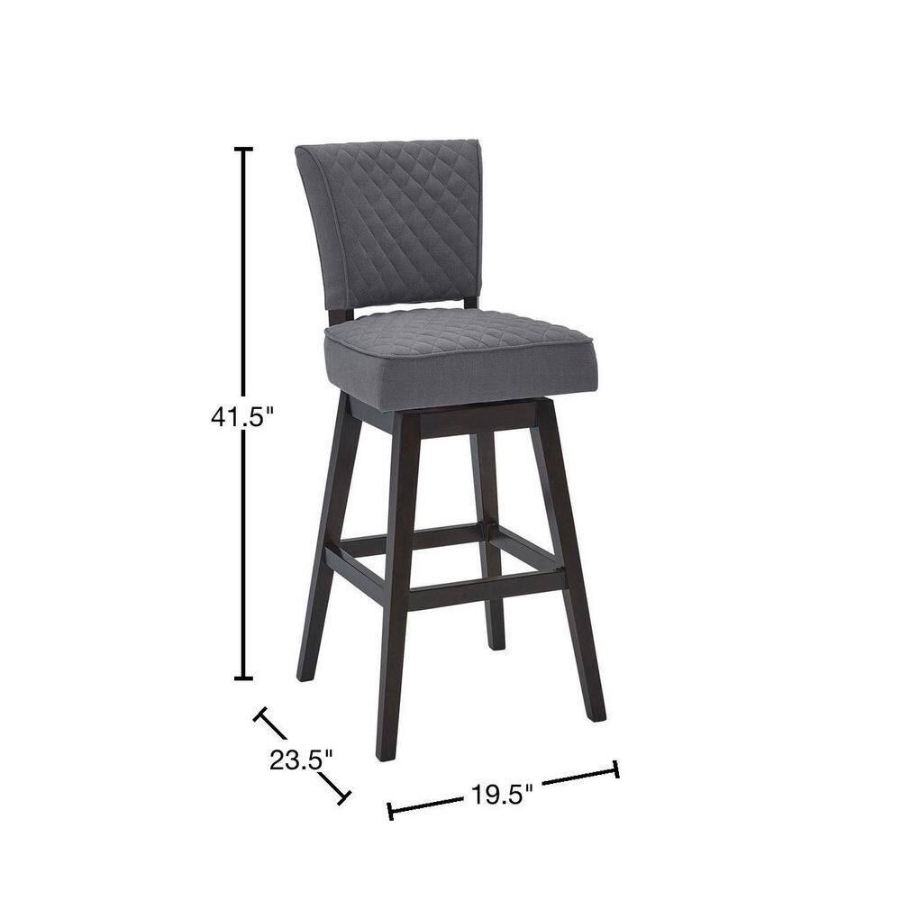 Contemporary 26" Swivel Barstool in Gray Fabric and Espresso Wood