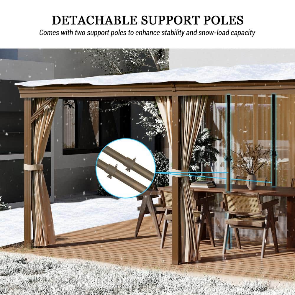 Mondawe 12' x 16' Brown Aluminum Hardtop Gazebo with Curtains