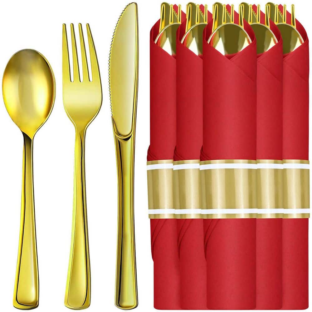 Gold 30-Pack Plastic Silverware with Red Napkins for Christmas Party (Service for 30) price history on PriceWatchPro