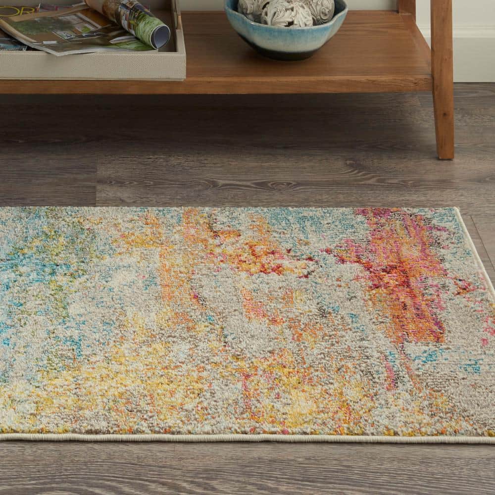 Celestial 2x4 Ft Med Grey Abstract Synthetic Rug