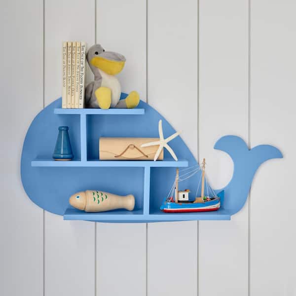 StyleWell Kids Nautical Whale Blue Wood Wall Shelf