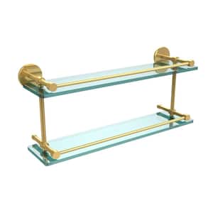 22 in. L x 8 in. H x 5 in. W 2-Tier Clear Glass Bathroom Shelf with Gallery Rail in Polished Brass