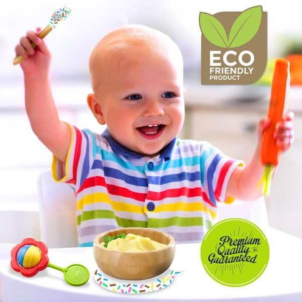 Baby Bowls and Spoons - Baby Bamboo Bowl and Spoon | Silicone Suction |  Bamboo Baby Bowls for Baby | Baby Bowls First Stage | Baby Wood Bowls