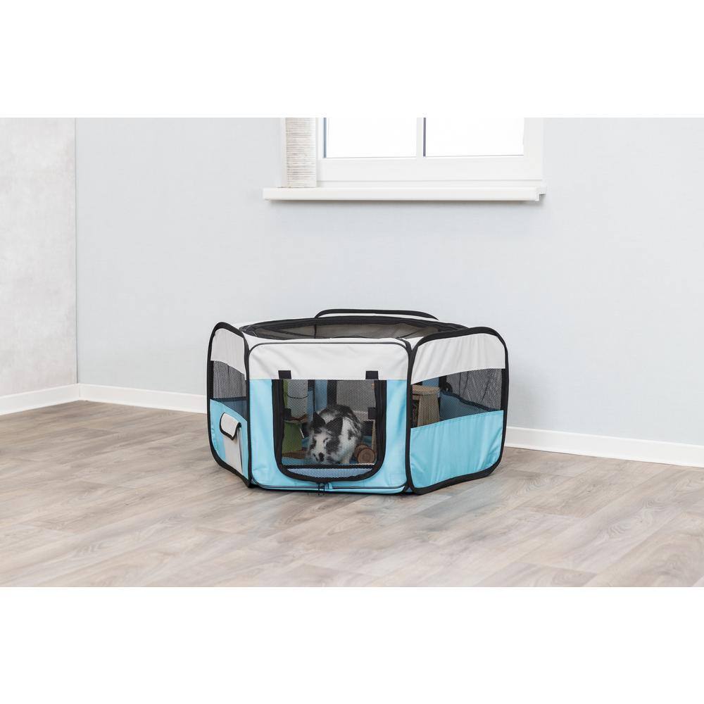 Medium Turquoise Soft-Sided Nylon Mobile Playpen for Pets