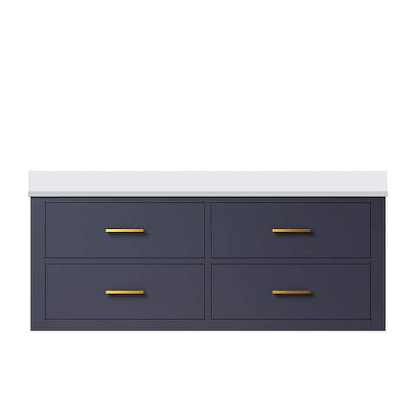 Sherman 48 in W x 22 in D Blue Double Bath Vanity with White Quartz Top