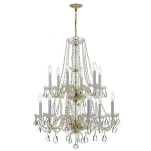 Traditional Crystal 12-Light Polished Brass Crystal Chandelier