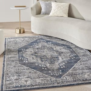 American Manor Blue 4 ft. x 6 ft. Bordered Traditional Area Rug