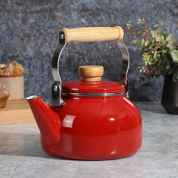 Mr. Coffee Quentin 1.5 Quart Tea Kettle With Fold Down Handle in Red