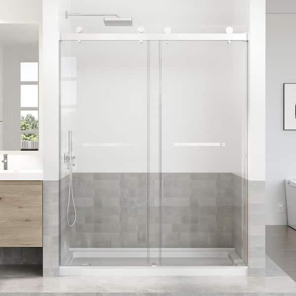 Opvande 56-60 in. W x 76 in. H Double Sliding Frameless Shower Door in Chrome Finish with 5/16 in. (8 mm) Tempered Glass