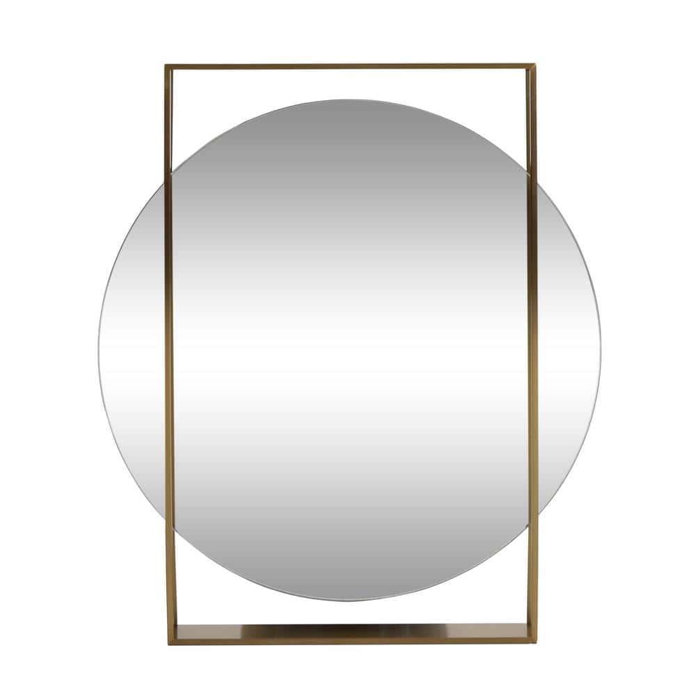 Noble House Canaan 36 in. x 31.50 in. Modern Round Framed Brushed Brass  Accent Mirror 83747 - The Home Depot