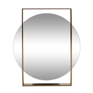 Canaan 36 in. x 31.50 in. Modern Round Framed Brushed Brass Accent Mirror