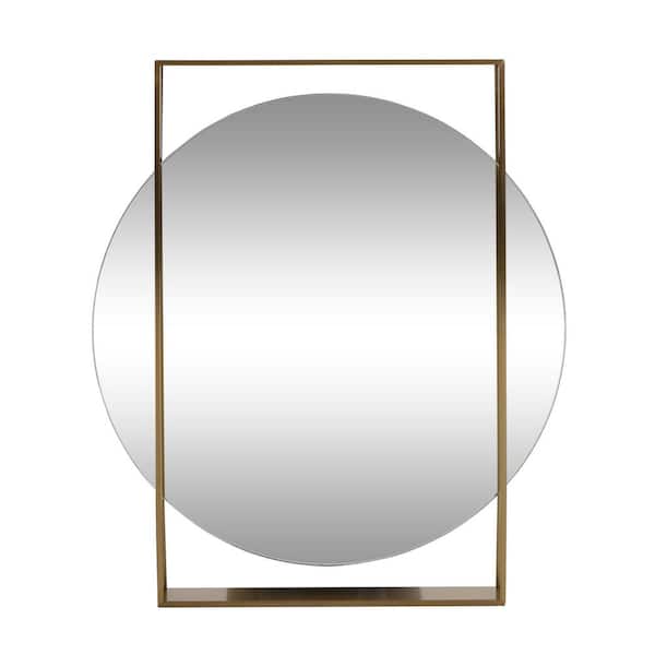 Noble House Canaan 36 in. x 31.50 in. Modern Round Framed Brushed Brass Accent Mirror