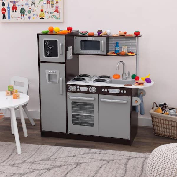 KidKraft Uptown Espresso Wooden Play Kitchen and 30-Piece Play 