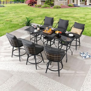 9-Piece Bar Wicker Height Outdoor Dining Set with Gray Cushions