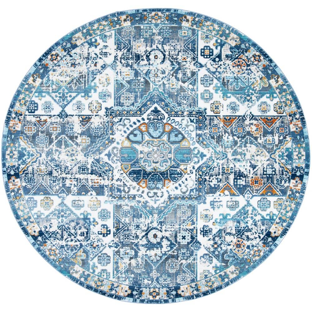 SAFAVIEH Aria 7 ft. x 7 ft. Ivory/Navy Distressed Cross Round Area Rug ...