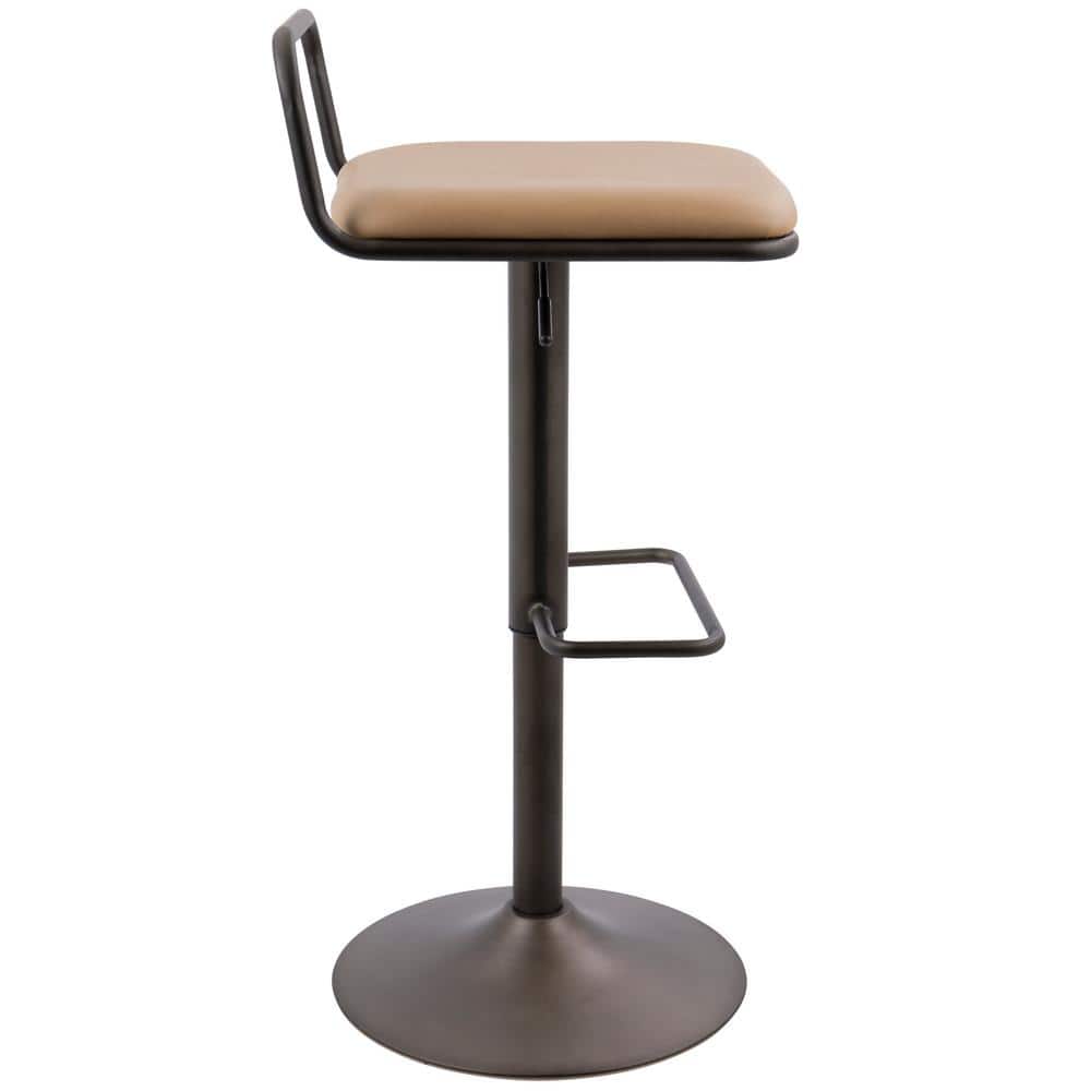Contemporary Swivel Adjustable Barstool in Antique Brown Leather