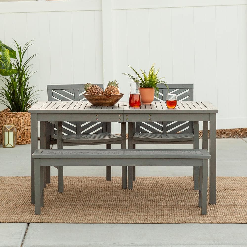 Walker Edison Furniture Company Chevron Grey Wash 4Piece Wood Outdoor