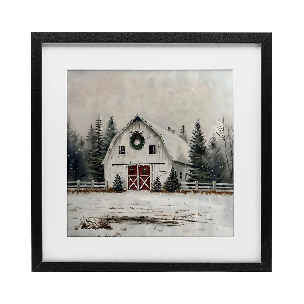White Christmas Barn with Wreat by Creative Studio 1 Piece Black Framed Graphic Nature Art Print 13 in. x 13 in. price history on PriceWatchPro