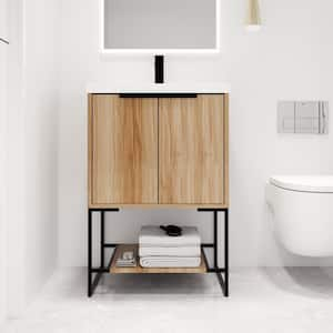 23.6 in. W x 18.1 in. D x 35 in. H Light Brown Freestanding Bath Vanity with White Resin Vanity Top