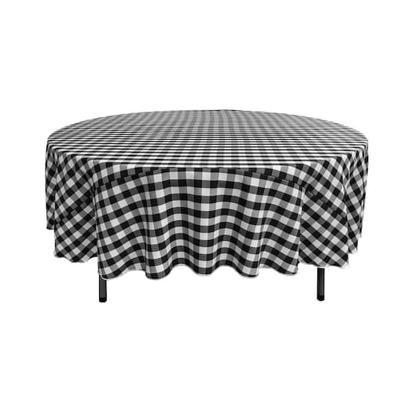 LA Linen 72 in. White and Black Polyester Gingham Checkered Round Tablecloth