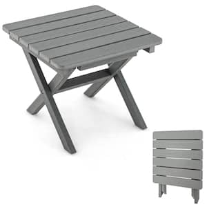 Gray Outdoor Folding Side Table Weather-Resistant HDPE Adirondack Table