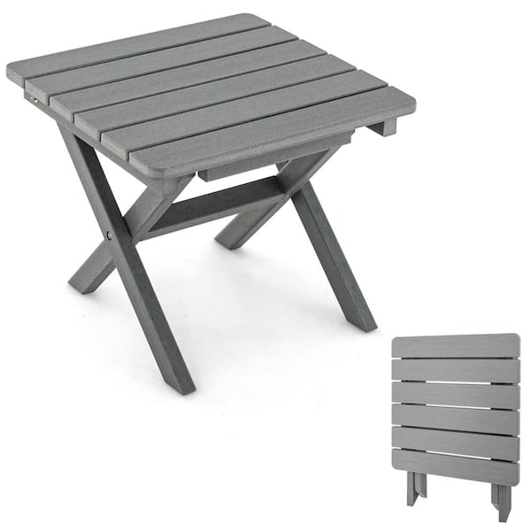 Costway Gray Outdoor Folding Side Table Weather-Resistant HDPE Adirondack Table