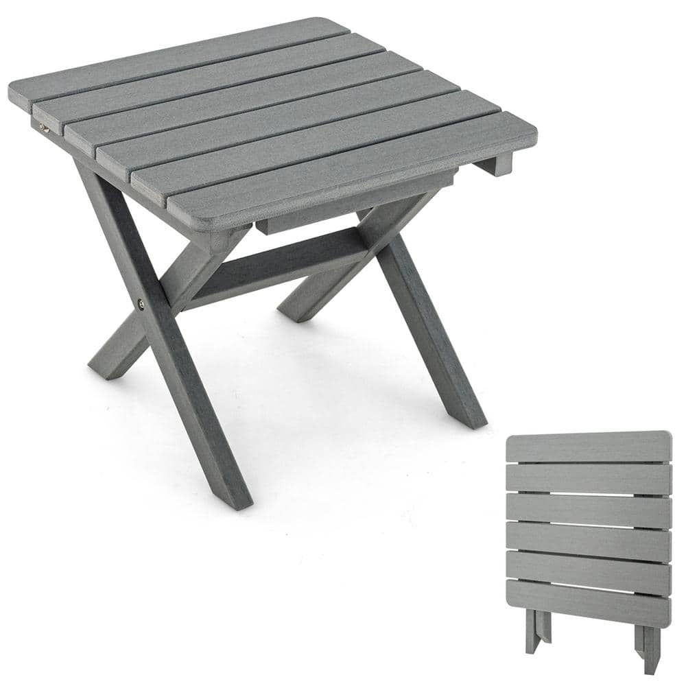 Costway Gray Outdoor Folding Side Table WeatherResistant HDPE
