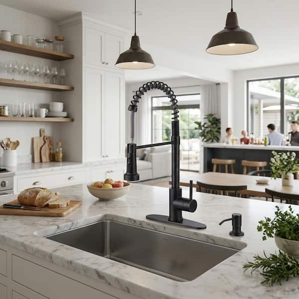 20.3 in. Single Handle Pull Down Kitchen Faucet with Soap Dispenser and 360° Spout Swivel in Oil Rubbed Bronze