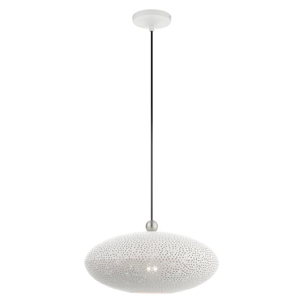 Livex Lighting Dublin 1 Light White with Brushed Nickel Accents Pendant