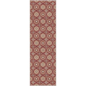 Red 2 ft. 3 in. x 7 ft. 3 in. Runner Flat-Weave Kings Court Victoria Transitional Mosaic Pattern Area Rug