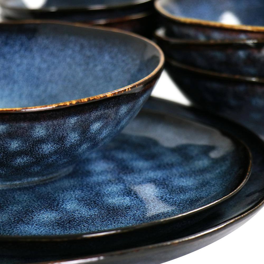 Lucca Blue Ceramic Stoneware Dinnerware Set for 4