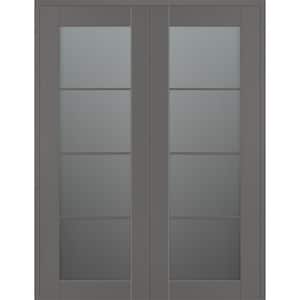 Vona 4-Lite 56 in. x 84 in. Both Active 4-Lite Frosted Glass Gray Matte Wood Composite Double Prehung Interior Door