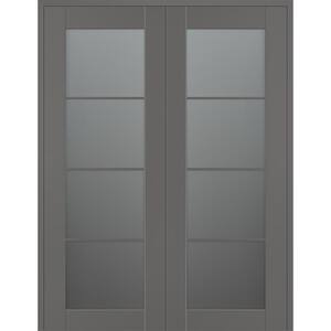 Vona 4-Lite 48 in. x 96 in. Both Active 4-Lite Frosted Glass Gray Matte Wood Composite Double Prehung Interior Door