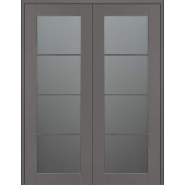Belldinni Vona 4-Lite 72 in. x 96 in. Both Active 4-Lite Frosted Glass Gray Matte Wood Composite Double Prehung Interior Door