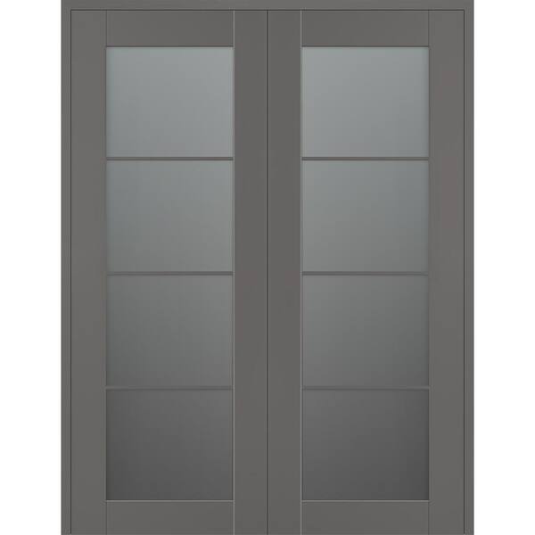 Belldinni Vona 4-Lite 72 in. x 80 in. Both Active 4-Lite Frosted Glass Gray Matte Wood Composite Double Prehung Interior Door
