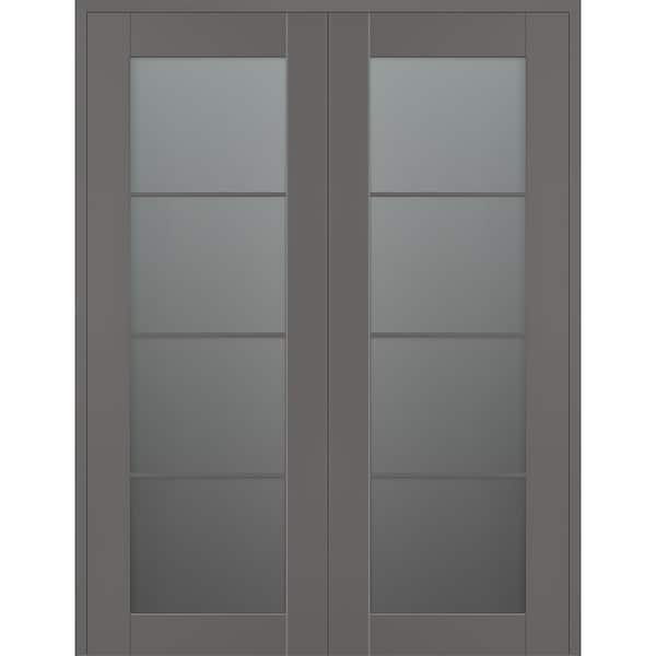 Belldinni Vona 4-Lite 60 in. x 80 in. Both Active 4-Lite Frosted Glass Gray Matte Wood Composite Double Prehung Interior Door