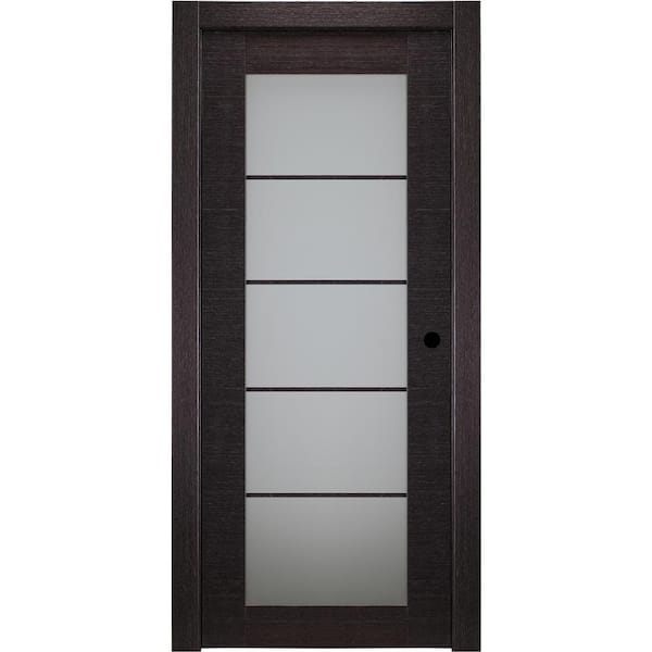 Belldinni 30 in. x 80 in. Avanti Black Apricot Left-Hand Solid Core Wood 5-Lite Frosted Glass Single Prehung Interior Door