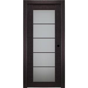 32 in. x 80 in. Avanti Black Apricot Left-Hand Solid Core Wood 5-Lite Frosted Glass Single Prehung Interior Door